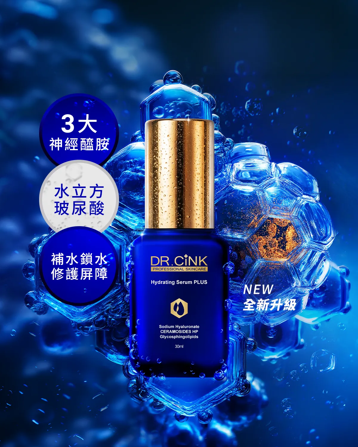 DR.CINK第三代小藍保濕精華推薦，結合三大神經醯胺、水立方玻尿酸與CeratideX®賽洛美X微導